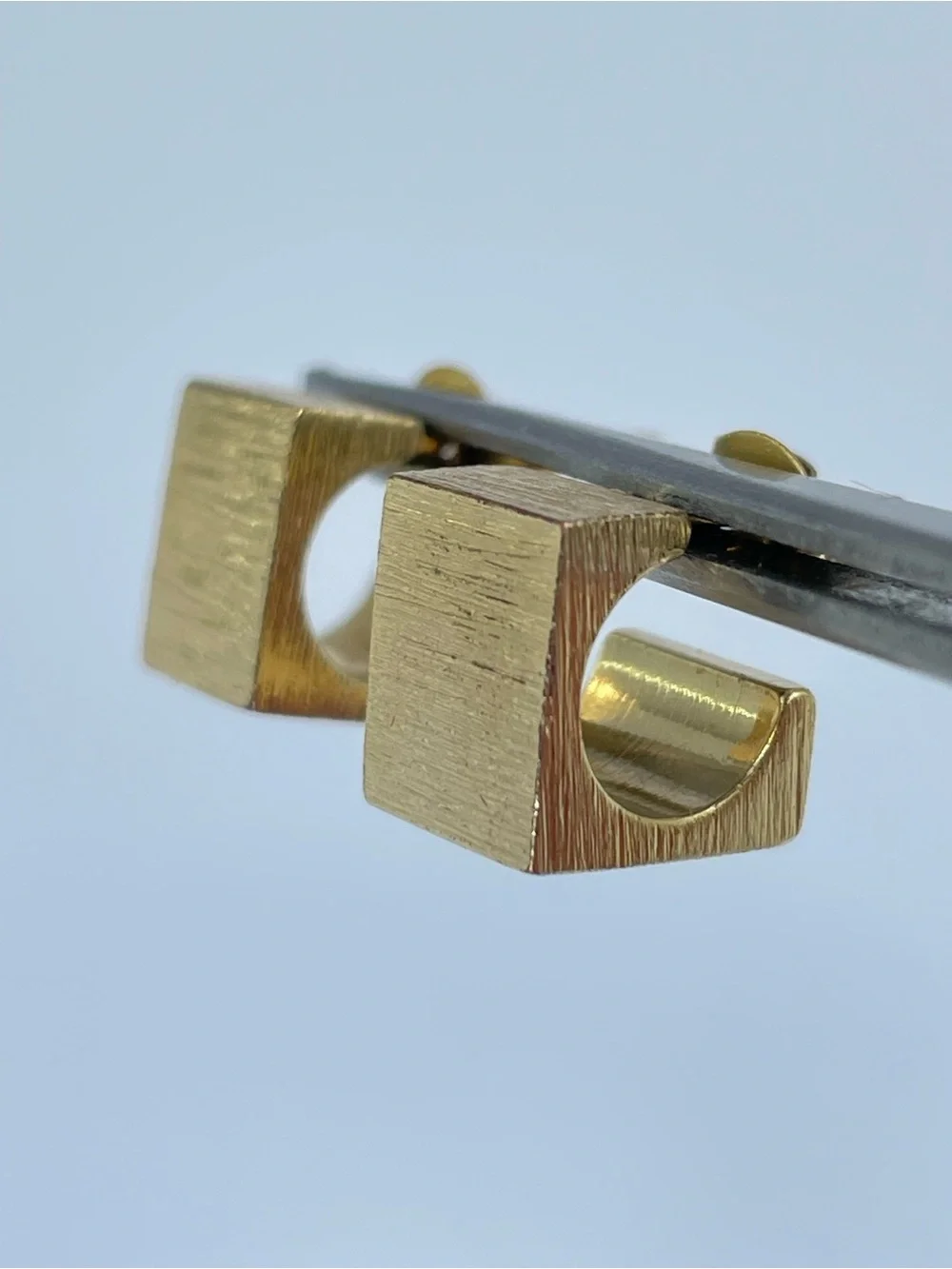 Gold Tone Brushed Square Geometric Stud Earrings Minimalist Modern Statement